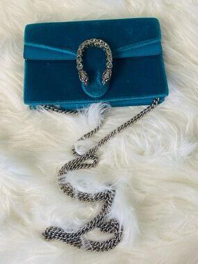 Gucci Dionysus Super Mini Teal Suede bag with Original Hardware.  Authentic.